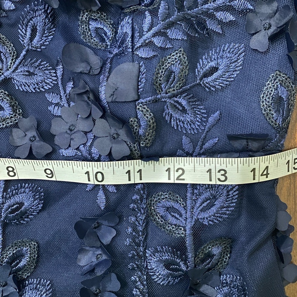 CARMEN MARC VALVO INFUSION Navy 3D Floral‎ Appliqué Sequin Mermaid Maxi Dress S - Picture 13 of 15